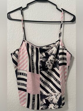 Victoria's Secret Pink & Black Satin Graphic Strappy Cami